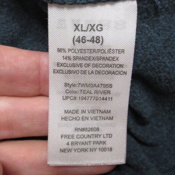 FREE COUNTRY mens SHIRT crew neck MICRO TECH soft TEAL long sleeve SIZE XL - Picture 4 of 8